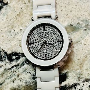 Anne Klein ceramic band, pave’ face jewelry clasp watch.